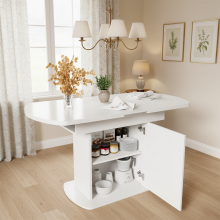 Extendable Oval Dining Table with Storage, White