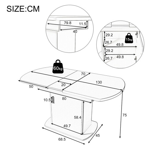 Extendable Oval Dining Table with Storage, White 1