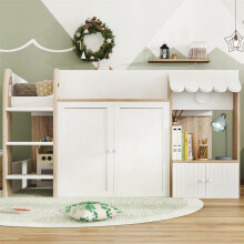 White High Sleeper Bed with Storage& 3-Step Ladder