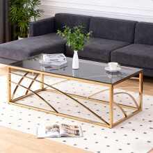 Gold Coffee Table Stainless Steel Tempered Glass