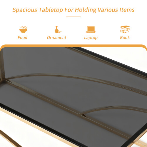 AINPECCA Gold Coffee Table Stainless Steel Tempered Glass 2