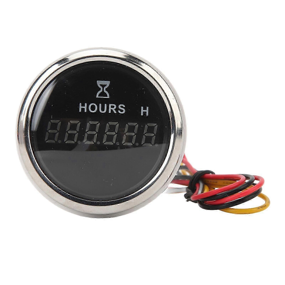 Kikidex (As Show, One Size) Dc 932V 52Mm Boat Digital Hour Meter High Precise Hourmeter Round Gauge For Rvs Yachts Fishing Boats Black Dial Silver Bezel Black,Silver