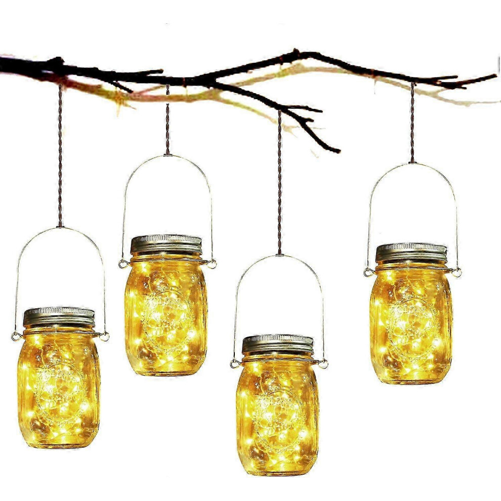 Solar Garden Lights - 4 Pieces Glass Solar Lanterns, Waterproof Mason Jar Lanterns, Outdoor Garden Lights (4 Pieces)