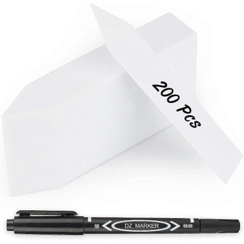 White plastic garden labels, 200 pieces, 10 x 1.6 cm