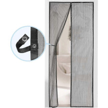 Magnetic screen door with seamless seal, hands-free entry, durable polyester construction, strong magnets suitable for pets and children, easy