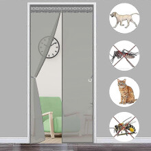 Magnetic mosquito net for door (95 x 205 cm, grey stripes) 80 x 210 cm, magnetic door curtain, no-drill mosquito net, for interior/patio/sliding