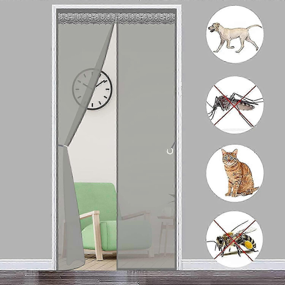 Magnetic Mosquito Net For Door (95 X 205 Cm, Stripes) 80 X 210 Cm, Magnetic Door Curtain, No-Drill Mosquito Net, For Interior/Patio/Sliding Grey