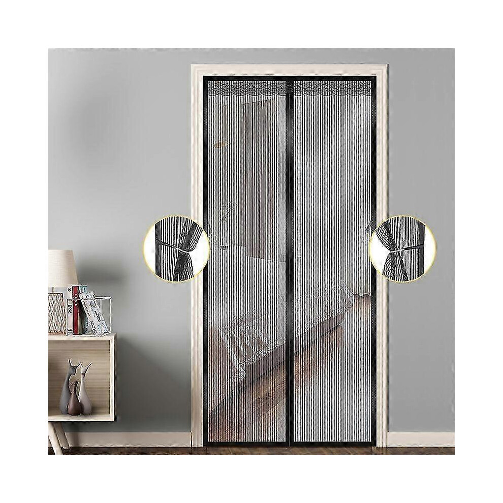 Magnetic Mosquito Net For Door (95 X 200 Cm - Stripes) 80 X 210 Cm, Magnetic Door Curtain, No-Drill Mosquito Net, For Interior/Patio/Sliding White