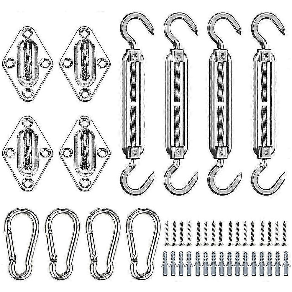 Shirylzee 44-piece shade sail fixing kit, stainless steel mounting kit, shade sail fixings, fixing accessory kit