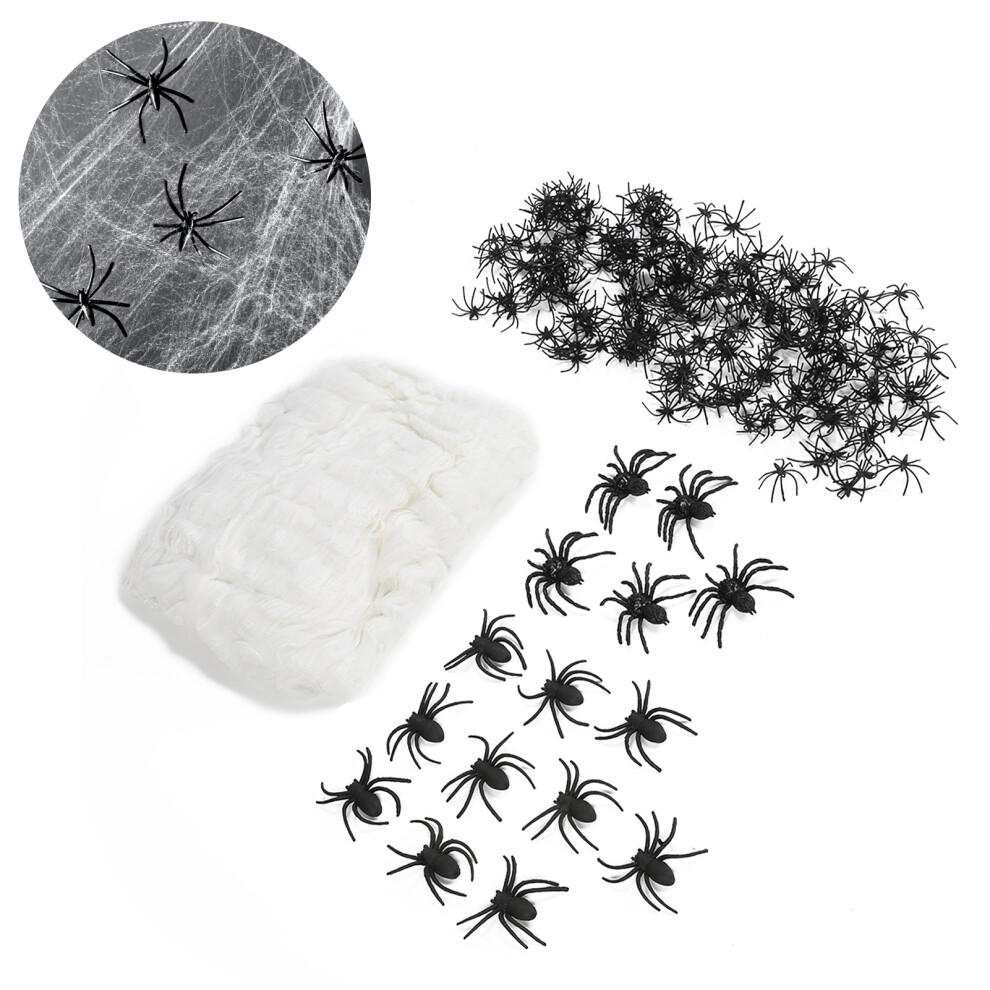 200g Halloween Spider Webs with 215 Plastic Spiders for Indoor Outdoor Decor