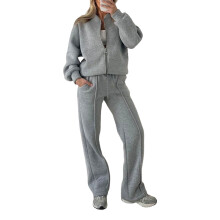 Women Sweatsuits 2 Piece Suit Zipper Sweatshirt and-Gray 5XL