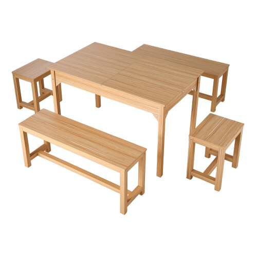 Living And Home 5-Piece Extendable Dining Table Set in Original Wood Color 2