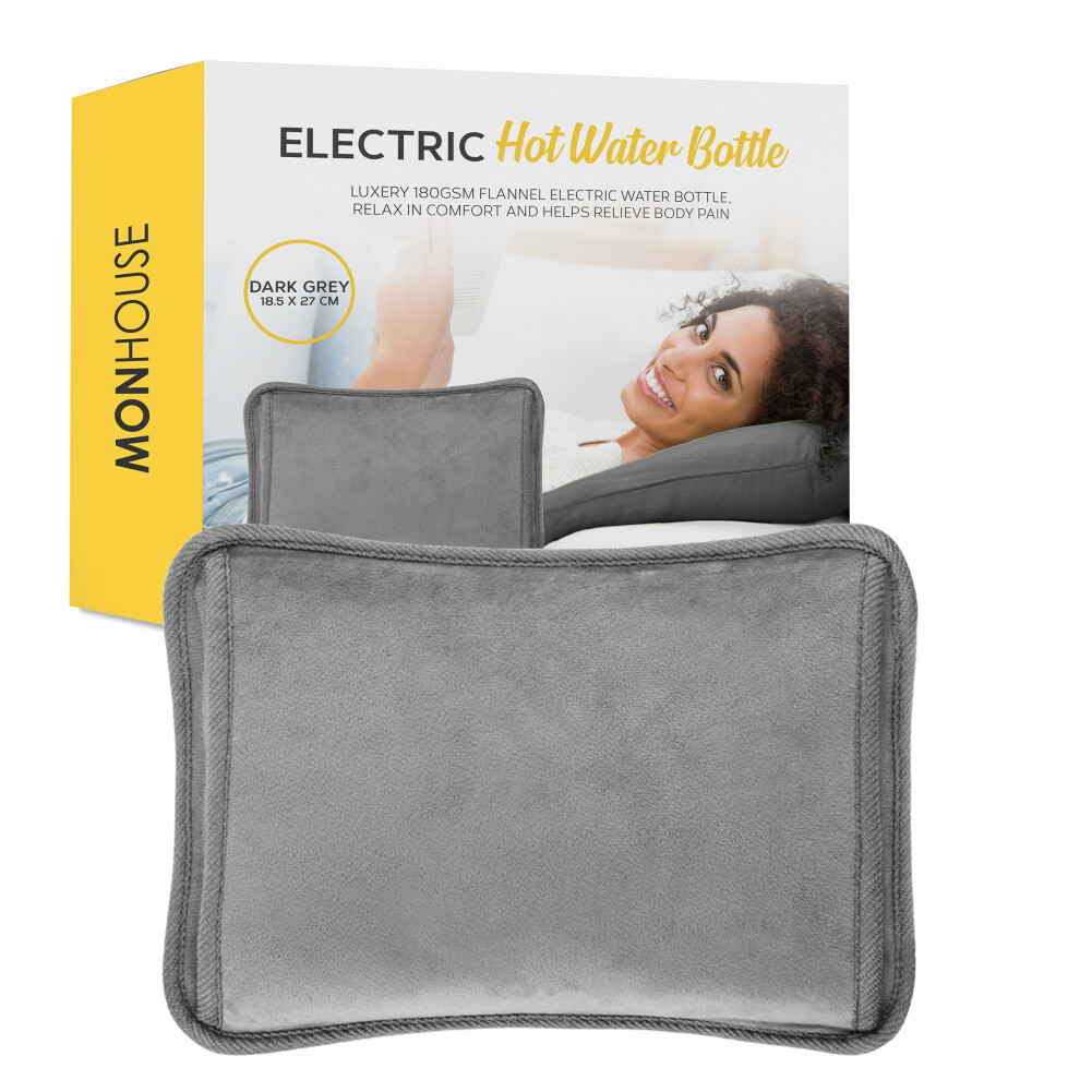 Monhouse Grey Rechargeable Electric Hot Water Bottle - Bed Hand Warmer Massaging Heat Pad Cozy - Soft & Cosy Heated Water Bag Warm & Soft To Touc