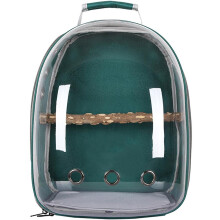 Bird Carrier Backpack Cage Transparent Space Capsule Parrot Green Travel Cage With Wooden Perch 12-Hole Ventilation