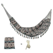 Double canvas hammock with tassels and stick (colorful stripes) 200 x 150 cm