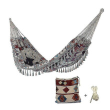Double canvas hammock with tassels and stick (colorful stripes) 200 x 150 cm