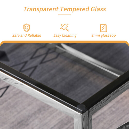 AINPECCA Silver Coffee Table Stainless Steel Tempered Glass 1