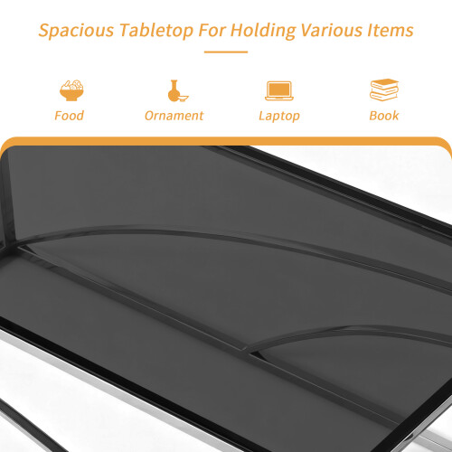 AINPECCA Silver Coffee Table Stainless Steel Tempered Glass 2