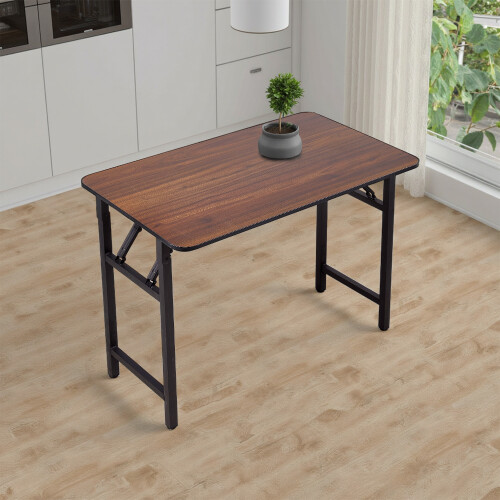 Living And Home 100*60cm Brown Wood Grain Folding Table w/ Double Spring Mechanism