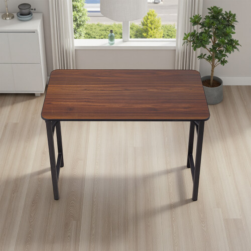 Living And Home 100*60cm Brown Wood Grain Folding Table w/ Double Spring Mechanism 1