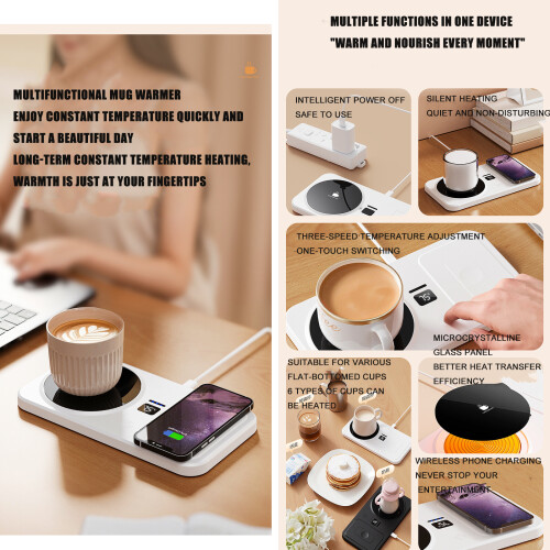 Stylish Cordless Cup Warmer 22.5W Fast Wireless Charging-White 1