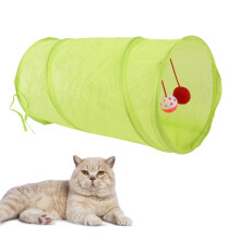 Faltbares Polyester-Katzen Tunnel 49x25cm mit Hängelagerball - Leuchtendes Grün