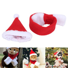 Weiches Plüsch-Haustier-Weihnachtskostüm mit Hut und Schal für Katzen und Hunde