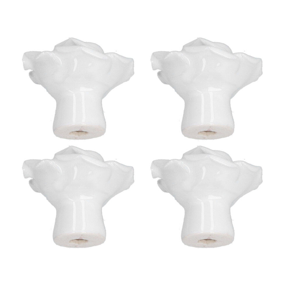 4 Rose Shaped White Ceramic Cabinet Knobs Set For Bedroom And Living Room Decor 8711358150737