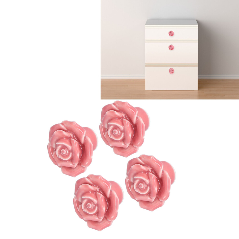 Pink Rose Design 4 Pack Ceramic Cabinet Knobs For Bedroom And Living Room Decor 4121358150714