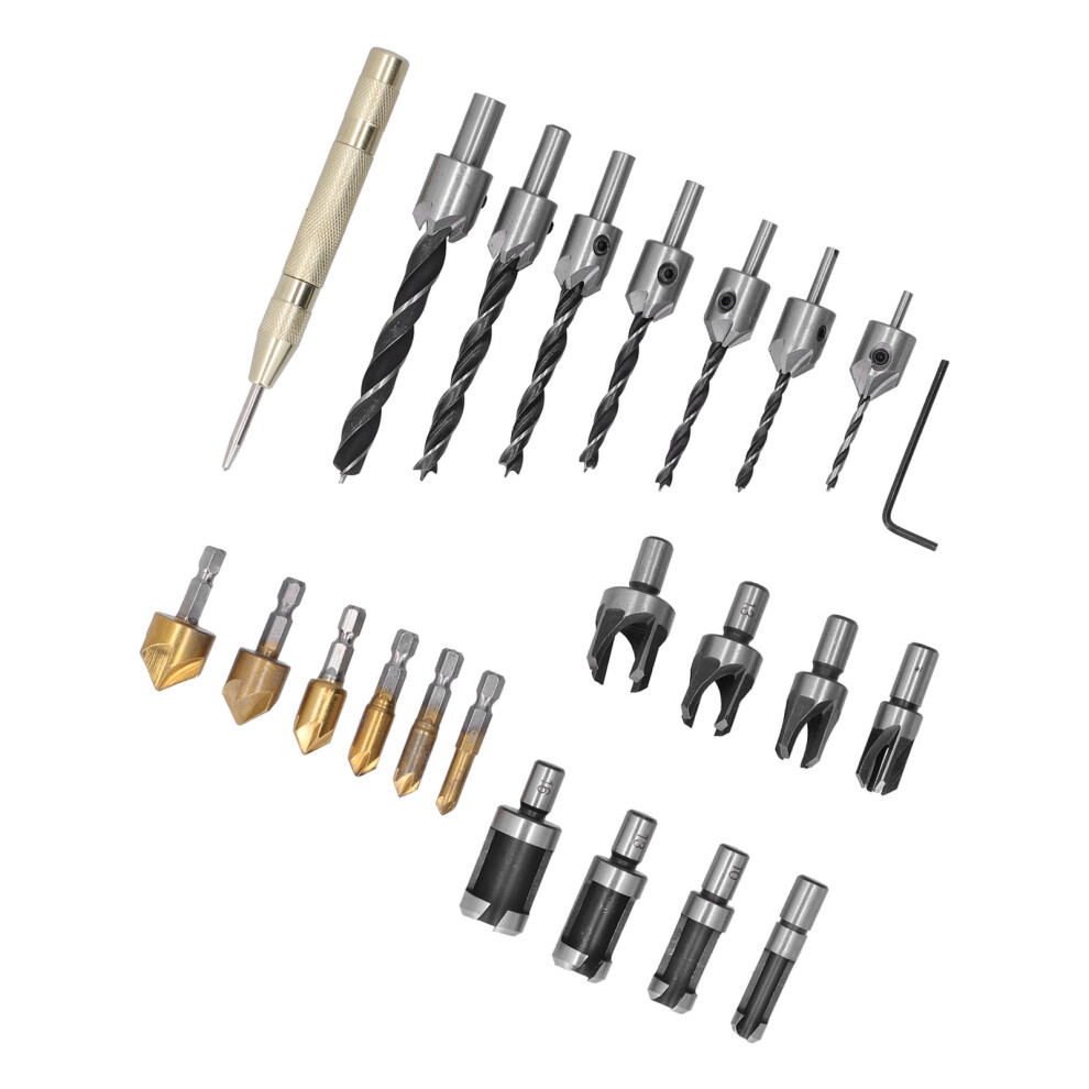 23 Pcs High Speed Steel Woodworking Chamfer & Countersink Drill Bit Set 7891358152755