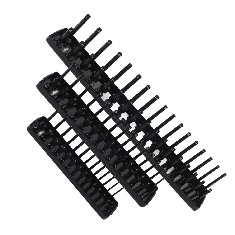 Toolbox Essential: 3Pcs 1/4In 3/8In 1/2In Socket Holder Set In Black 9411358153507