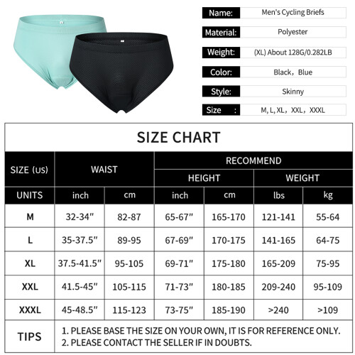 Breathable Padded Bicycle Underwear Shorts for Men, Multiple Sizes 1