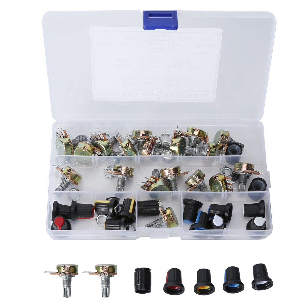 Complete Audio Potentiometer Kit 80 Pcs B5k B10k B20k B50k B100k With Knobs 4191358159796