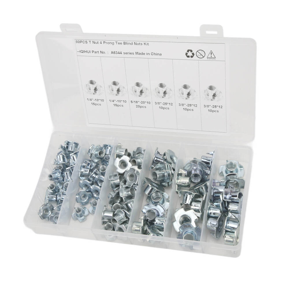 T Nuts 80Pcs Carbon Steel Galvanized Rust-Resistant 5/16In Pronged Tee Nut Set 8411358164498