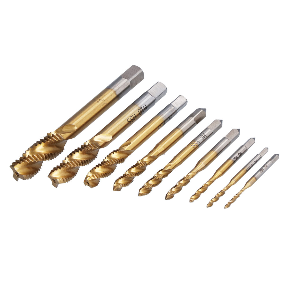 Hss Spiral Flute Tap Set Ti Coated M2-M12 Hand Threading Tools For Metalwork 9411358180947