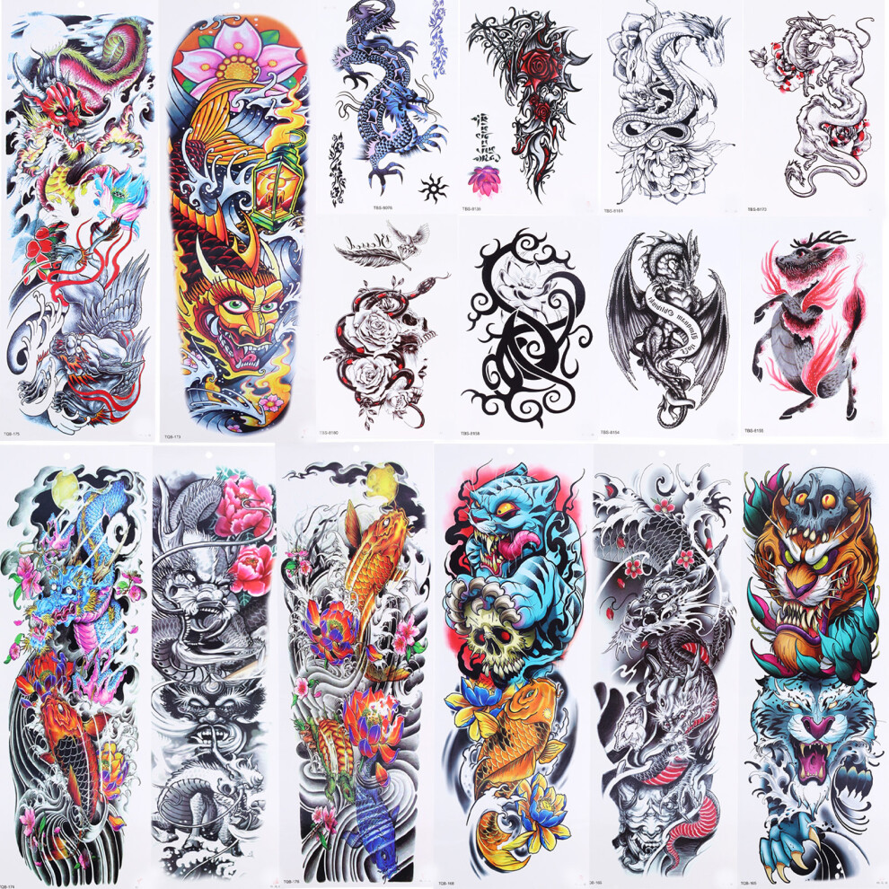 Safe & Stylish: 16pcs Big Waterproof Tattoo Stickers for Any Event