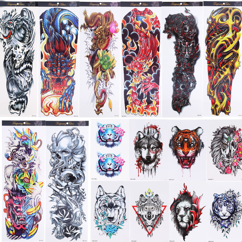 8 Sheets Waterproof Full & Half Sleeve Temporary Tattoos for Men Women