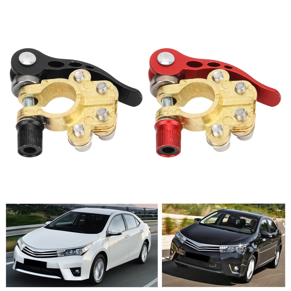 2Pcs Brass Battery Terminals Top Post Connectors Multi Hole Cable Clamp Set Black/Red 8751358189894