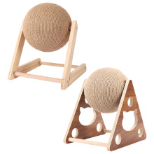 Jouet pour chat couleur bois : étagère en bois, balle en corde de sisal