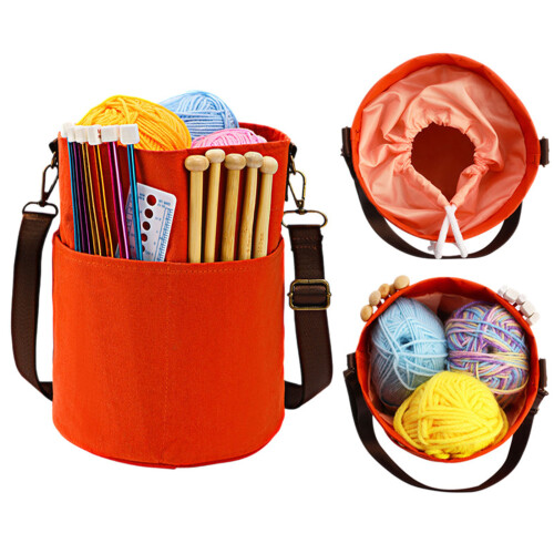 Spacious Drawstring Shoulder for Knitting Needle Yarns- Orange 2