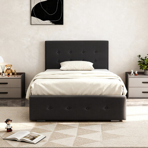 Comfy Living (3ft Single, Black) Reuben Fabric Ottoman Storage Bed with Tanya Mattress 1