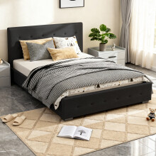 (4ft6 Double, Black) Reuben Fabric Ottoman Storage Bed with Kerri Mattress