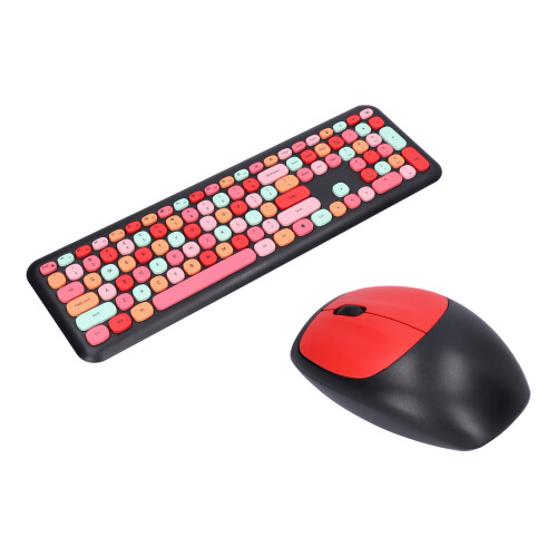Wireless 2.4G Retro Color Keyboard Mouse Set, 1200DPI, Black