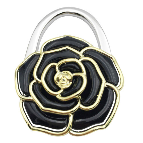 Portable Table Hook Holder Flower Shaped Folding Handbag-Black