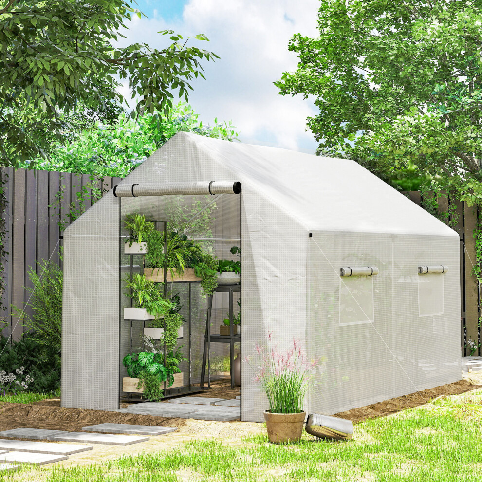 Outsunny Tunnel Greenhouse W/ Uv-Resistant Pe Cover, Wide Door, 2 X 3(M), White
