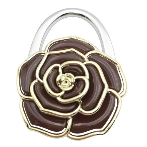 Flower Pattern Fashion Table Hook Desk Holder Bag Table-Brown.