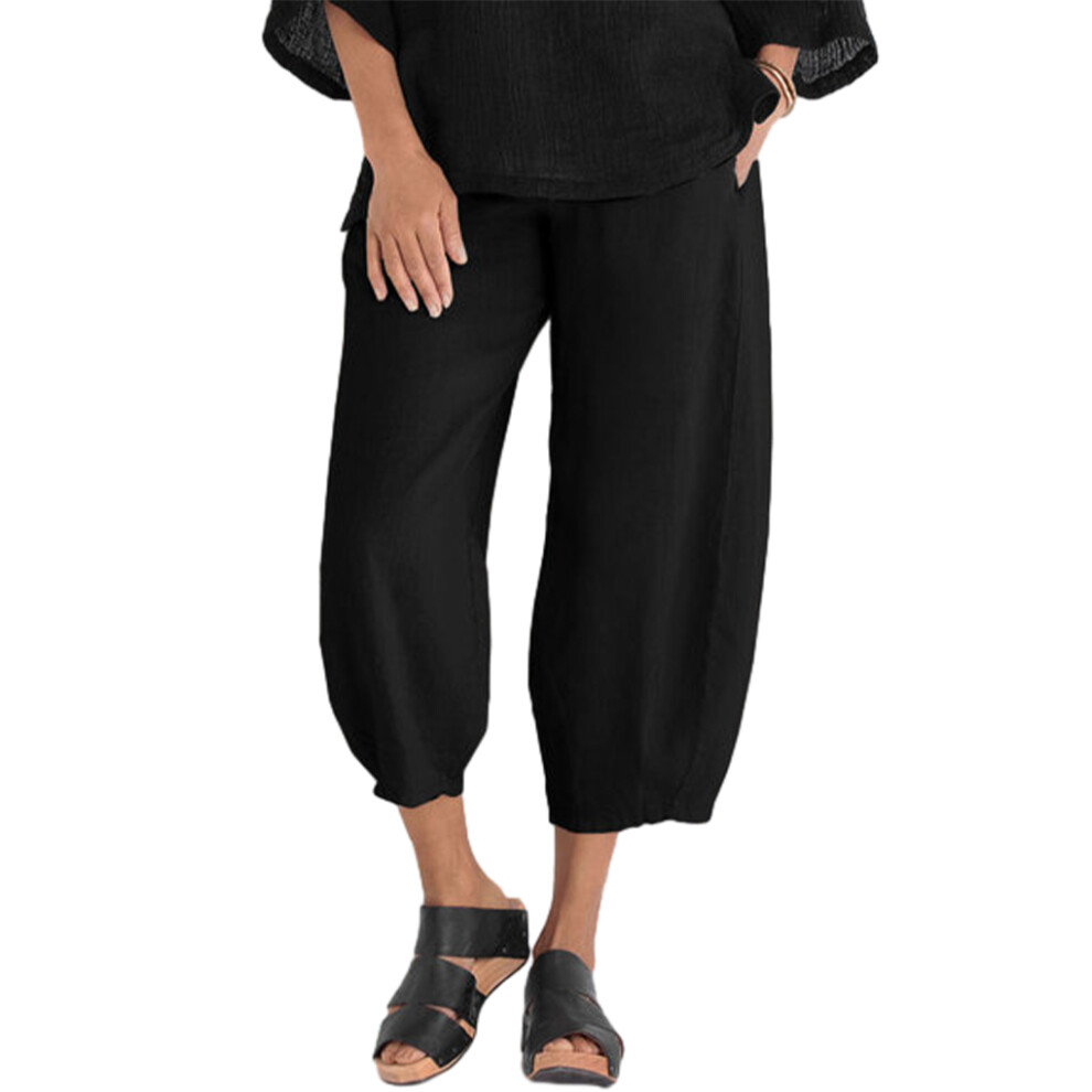 (black, XXL1) Breathable Cotton And Linen Trousers With Elastic Waist For Casual-image-OPC-PMRQDHB-NEW