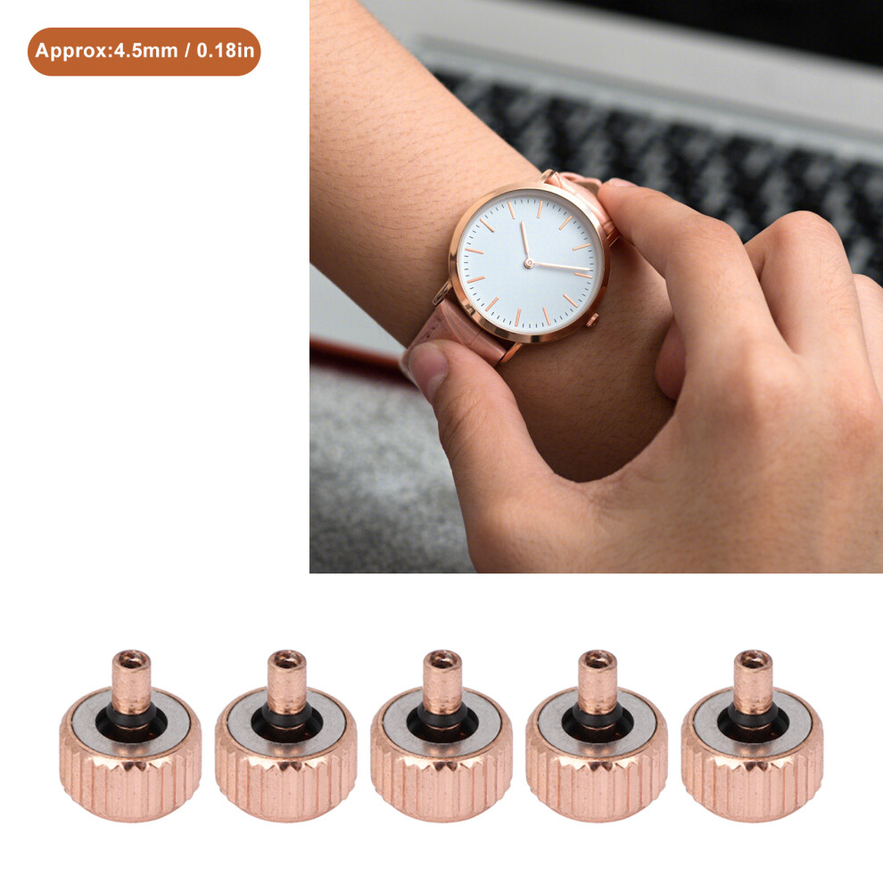 5pcs Steel Rose Gold Watch Crown Replacement Parts Repair Kit 4.5mm-image-OPC-PMRQFP2-NEW