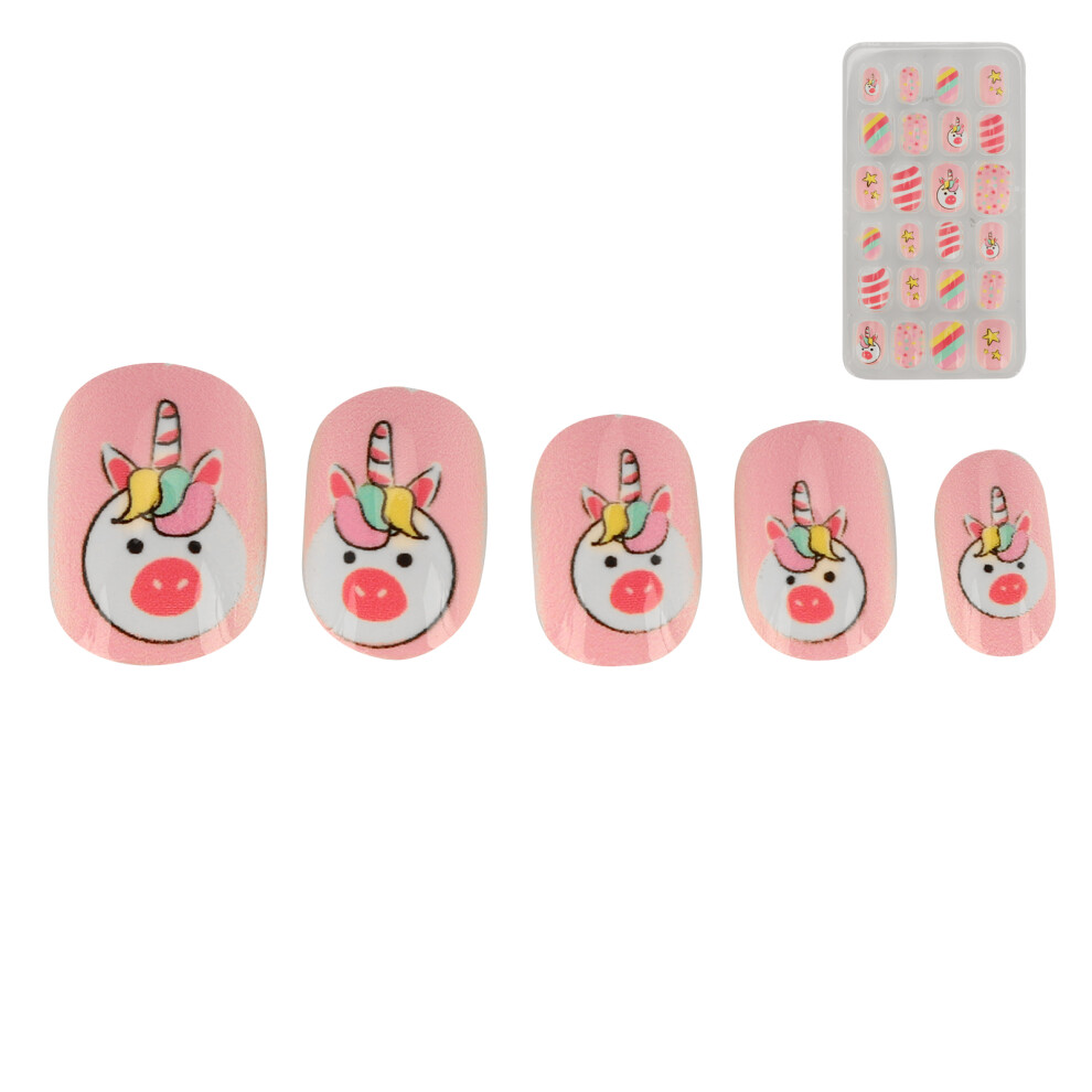 Kids Full Cover Fake Nails 24pcs Cartoon Pattern Artificial Nail Set Removable