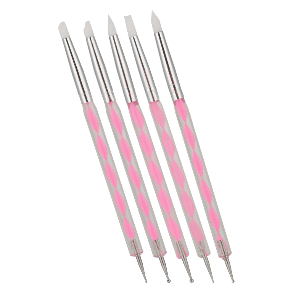 Pink Nail Dotting Pen 5Pcs Dual Ended Acrylic Handle For Nail Art & Craft Diy